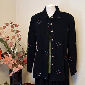 NEW Women’s Black Denim Shirt Chic Button-Down Jean Jacket 14